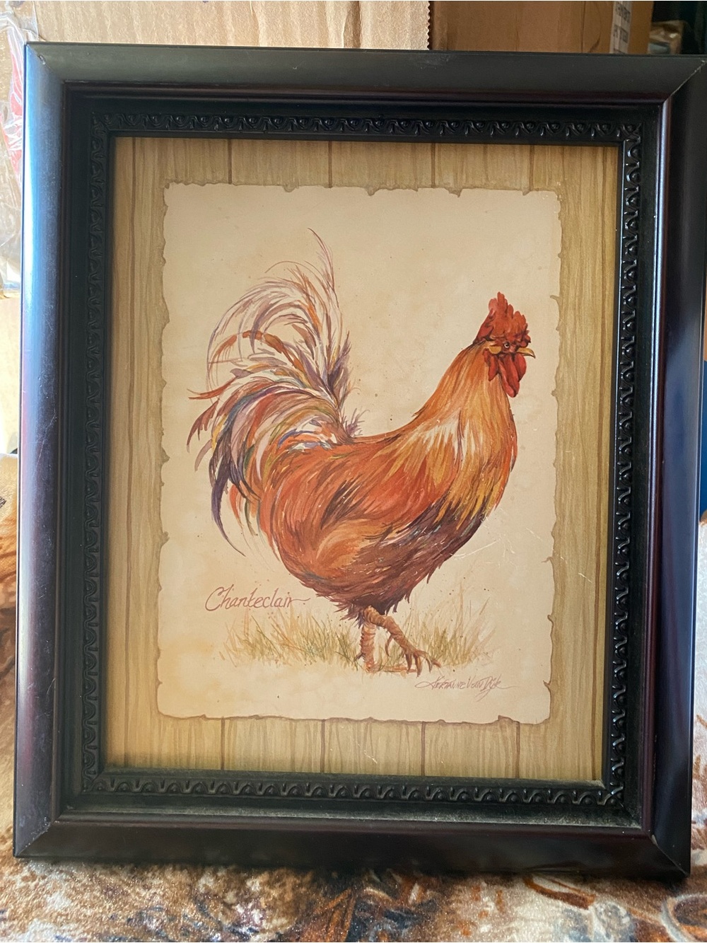Vintage Rooster Art Print in Brown and Red